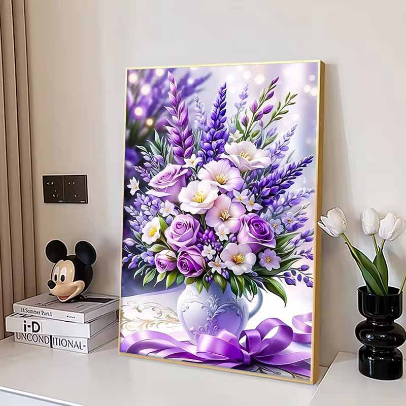 Diy Arrival New 5d Full Circle Diamond Painting "purple Bouquet" Embroidery Cross Stitch Home Decor Gift
