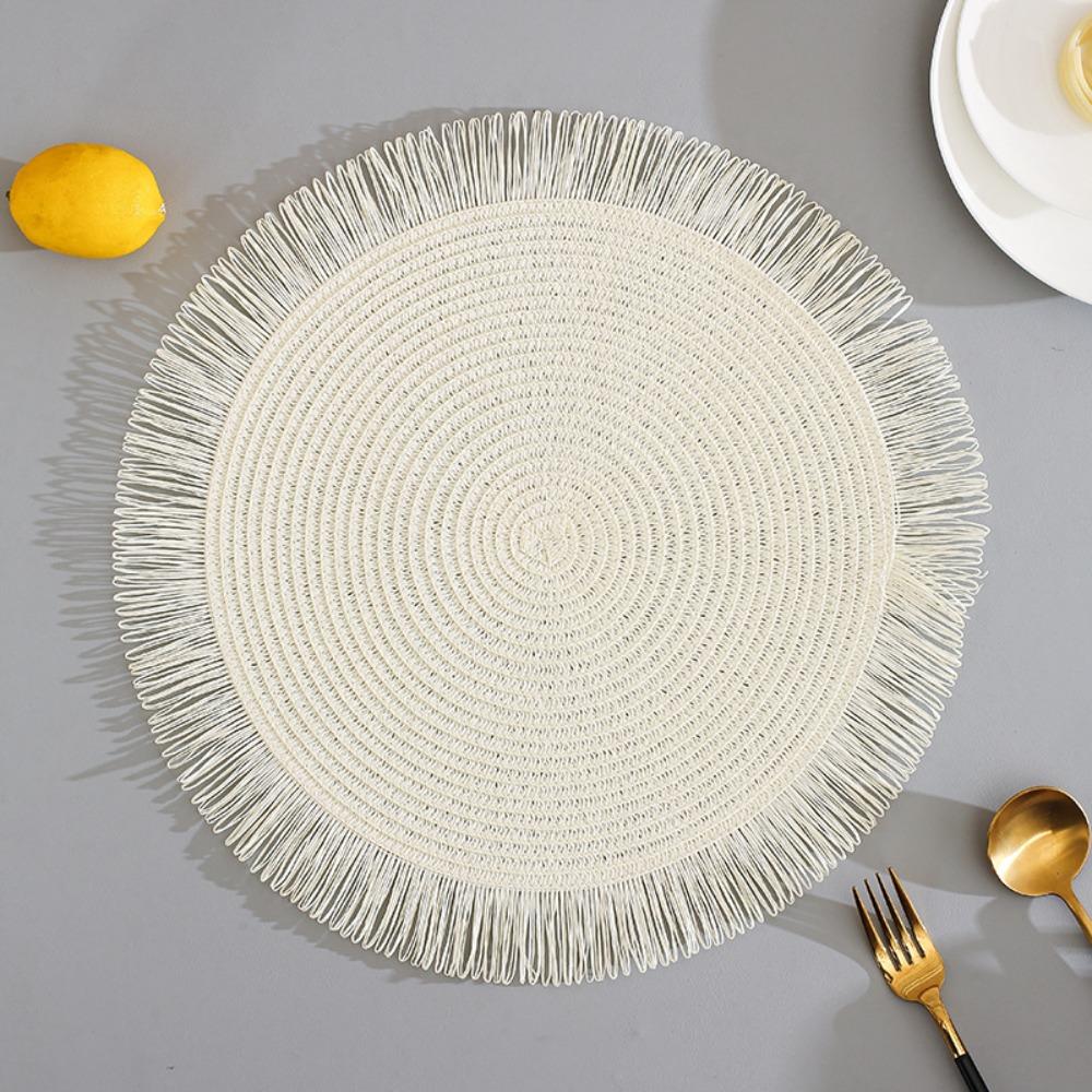 Round Heat Resistant Place Mat with Tassel Dining Table Mat Braided Placemat  Home