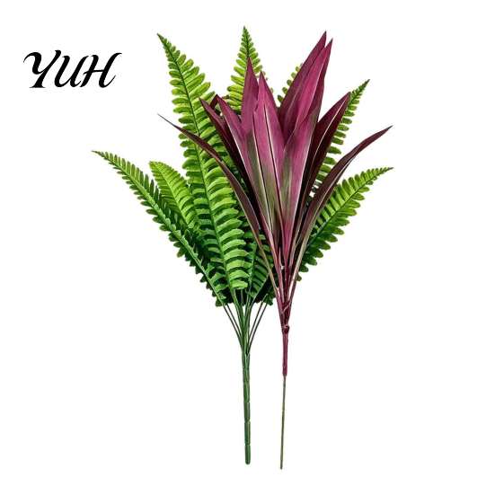 Realistic Craft Flowers for Arrangements Artificial Fern And Red Dracaena Plant, Faux Potted Greenery, Silk Floral Dining Table Decorative Lifelike