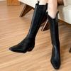 Женские сапоги до колена, брендовые модные кожаные туфли с острым носком и средним каблуком, зимняя трендовая обувь 2025 года в готическом стиле, туфли-лодочки Chelsea Party Botas Mujer