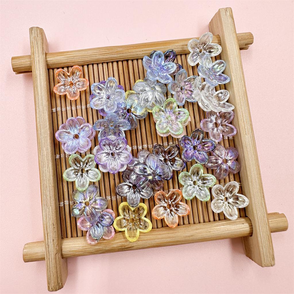 100 шт., прозрачные, около 12 мм, свободные бусины, материал ручной работы, пятилепестковый цветок, акриловое покрытие, цветной пластик, ювелирные аксессуары, цветочек