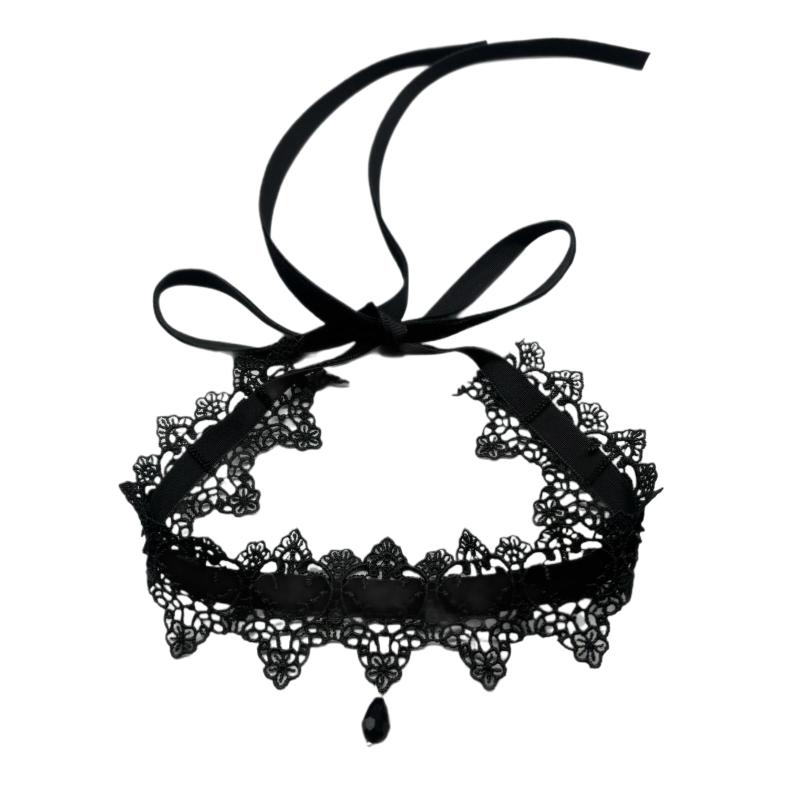 New Sexy Lace Flower Necklace For Women Gothic Punk Velvet Collar Choker Black Waterdrop Pendent Necklace Strap Bow Jewelry