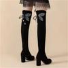 Ladies Knee High Shaft Shoes Pointed Toe Winter 2024 Middle Heel Chic and Elegant Women's Long Boots Spring Autumn On Offer Boot