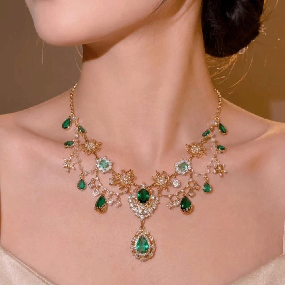 Party Wedding Charm Flower Necklace Water Drop Women's Necklace Tassel Beads Chain Jewelry Gift