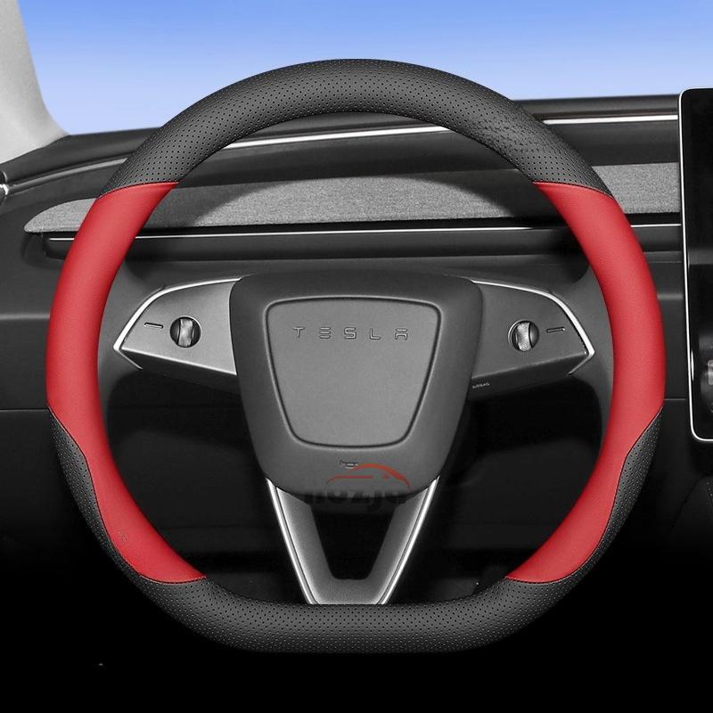 36cm 38cm Leather Car Steering Wheel Cover for Tesla Model S X 3 Q Y Steering Covers Interior Accessories