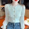 New 2024 Fashion Autumn Long Sleeve O-Neck Apricot Ruffles Chiffon Blouse Shirt Women Tops Blouses Shirts J490