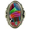 [P9845] - Artisanal Silver Ring 'Columbine & Harlequin' Multicolored Silver - 25x15 Mm