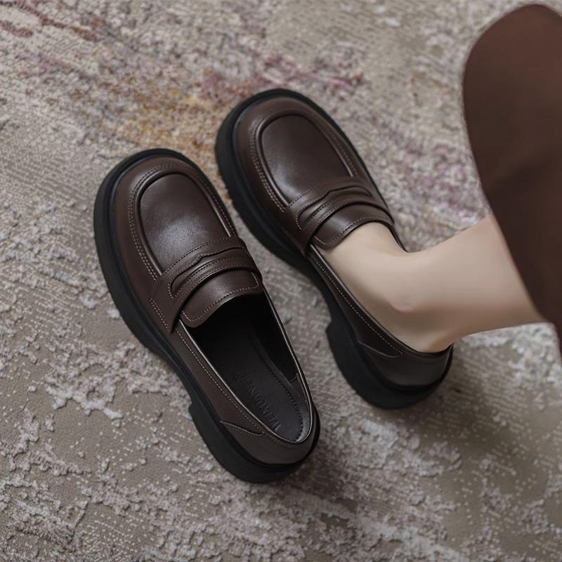 Authentic Leather British Style Small Leather Shoes Spring New Thick Bottom Slip-on Soft Bottom Shoes All-Match Loafers