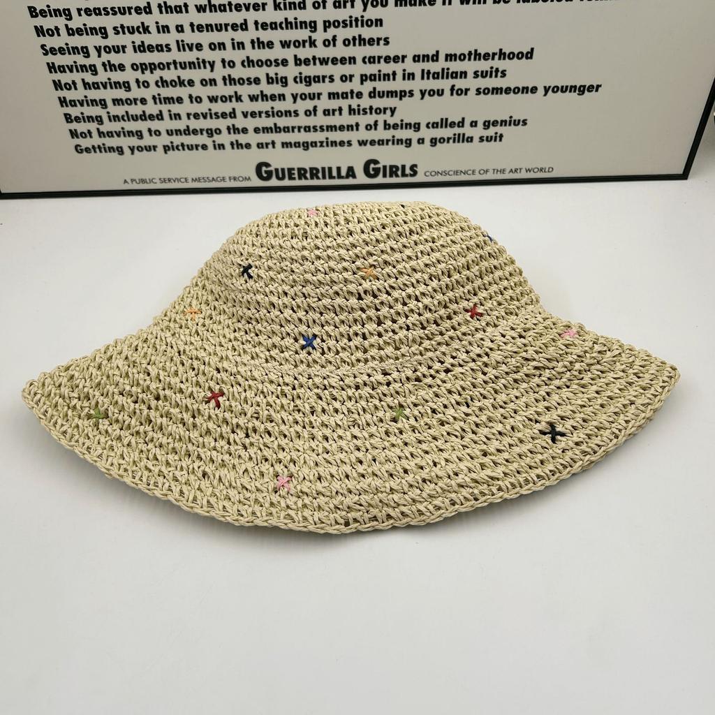 Internet celebrity foldable straw fisherman hat lady sun protection seaside vacation beach big eaves shade straw hat summer