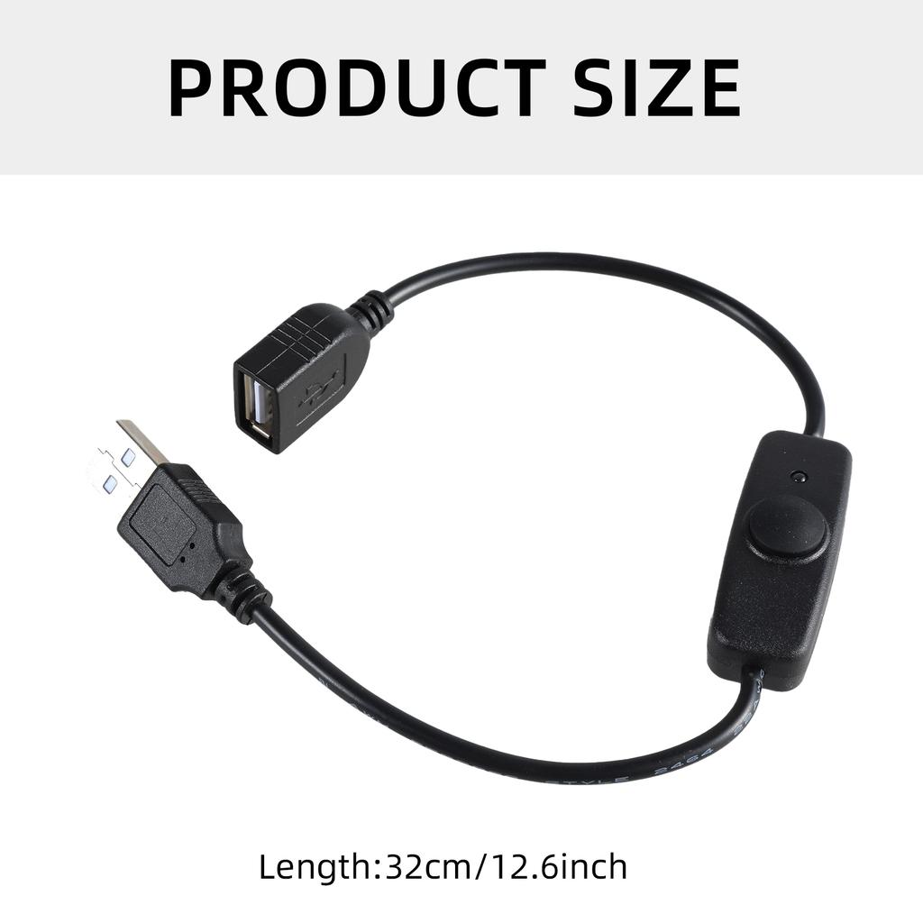 32cm USB Power Extension Cord With Red Indicator Light And On/Off Switching Button for USB Devices Support 5V2A Charging