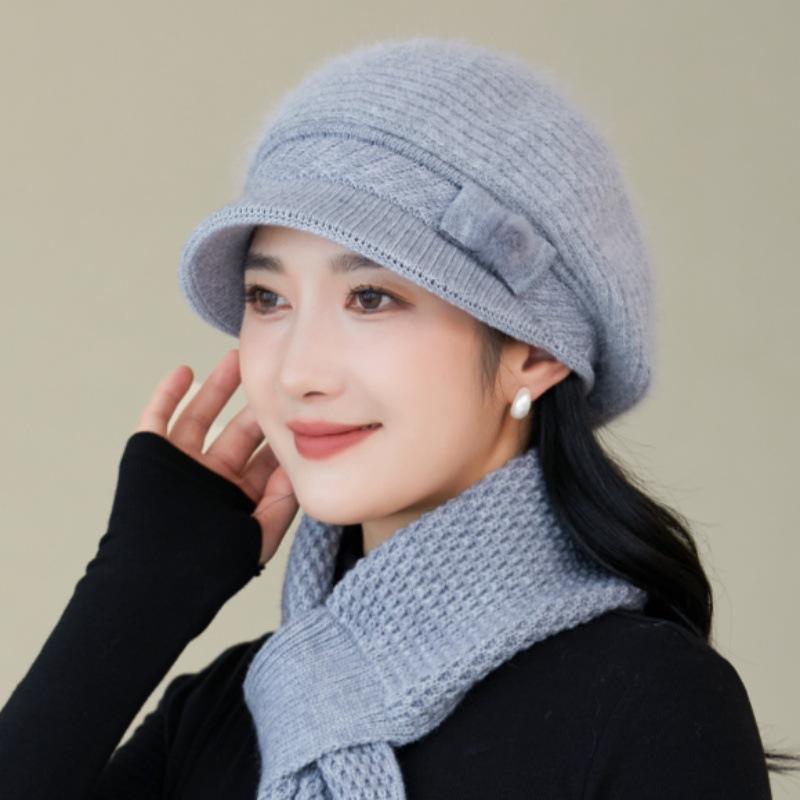 New Women's Autumn and Winter Faux Rabbit Fur Cap with Fleece Ear Protectors To Keep Warm Outdoor Knitted Wool Cap