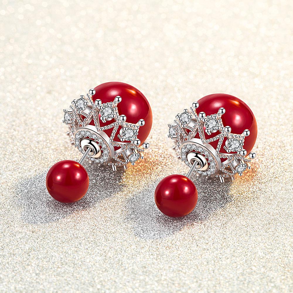 Милые двусторонние серьги-пусеты с жемчужным кружевом - подарок на День святого Валентина и Рождество для женщин