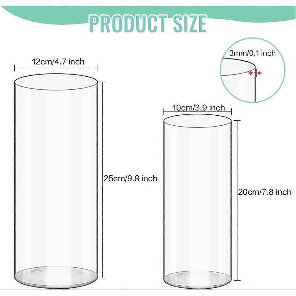 Clear Acrylic Flower Vases, 20x10 and 25x12cm. Cylindrical vase made of unbreakable plastic for floral arrangements, wedding centerpieces, and DIY pro