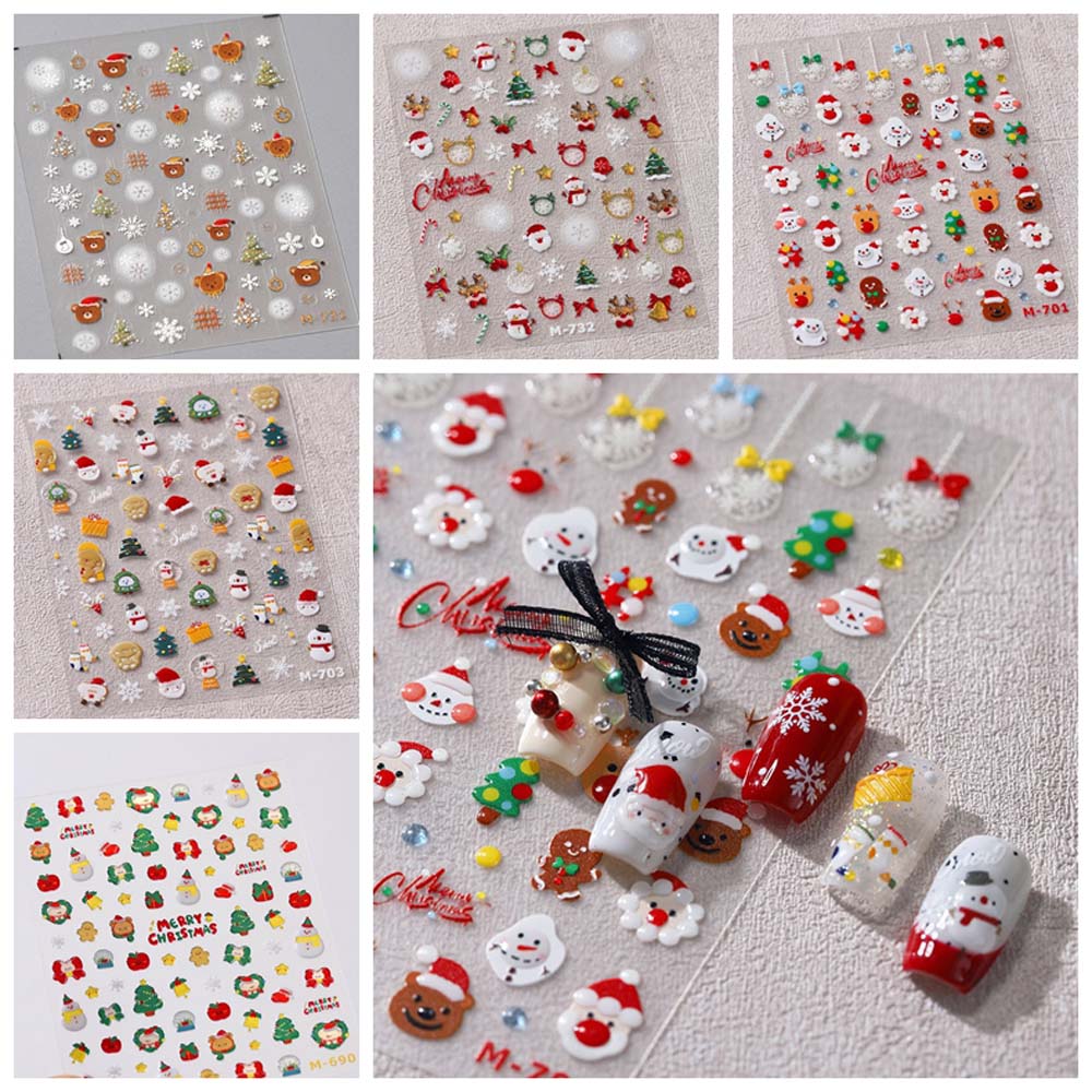 Cartoon Christmas Nail Decals Santa Claus Xmas Nail Decorations Christmas Nail Stickers  Winter