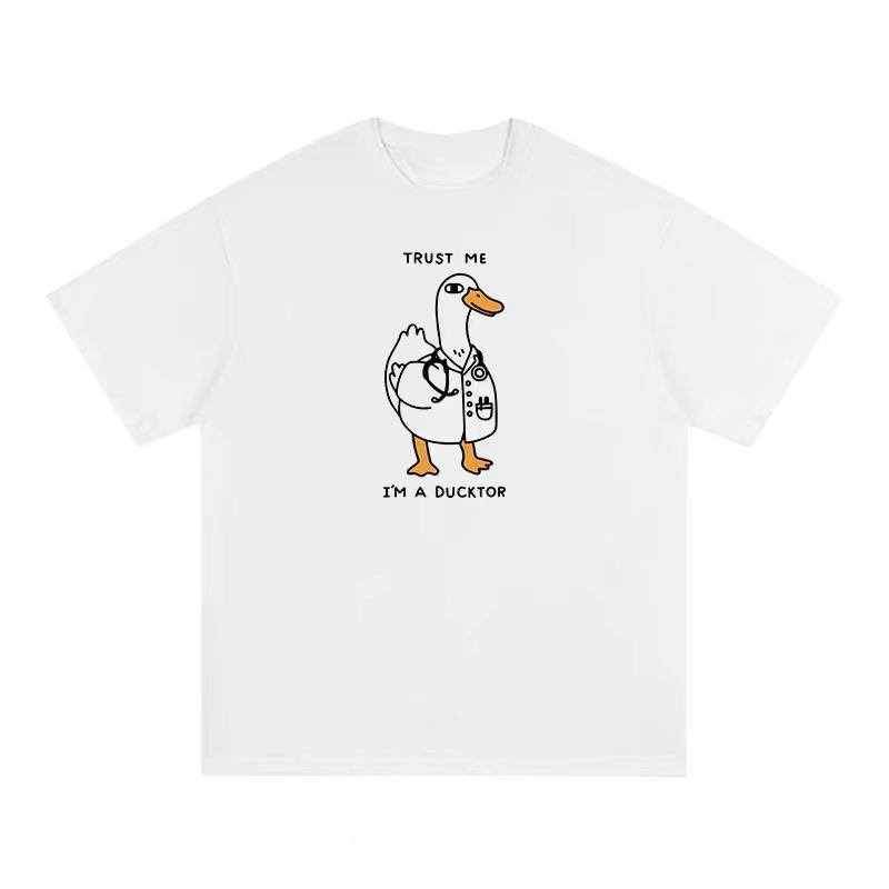 Футболка с коротким рукавом Fun Design Doctor Duck 2024, летняя, мужская и женская, повседневная футболка для пары в Instagram Trend