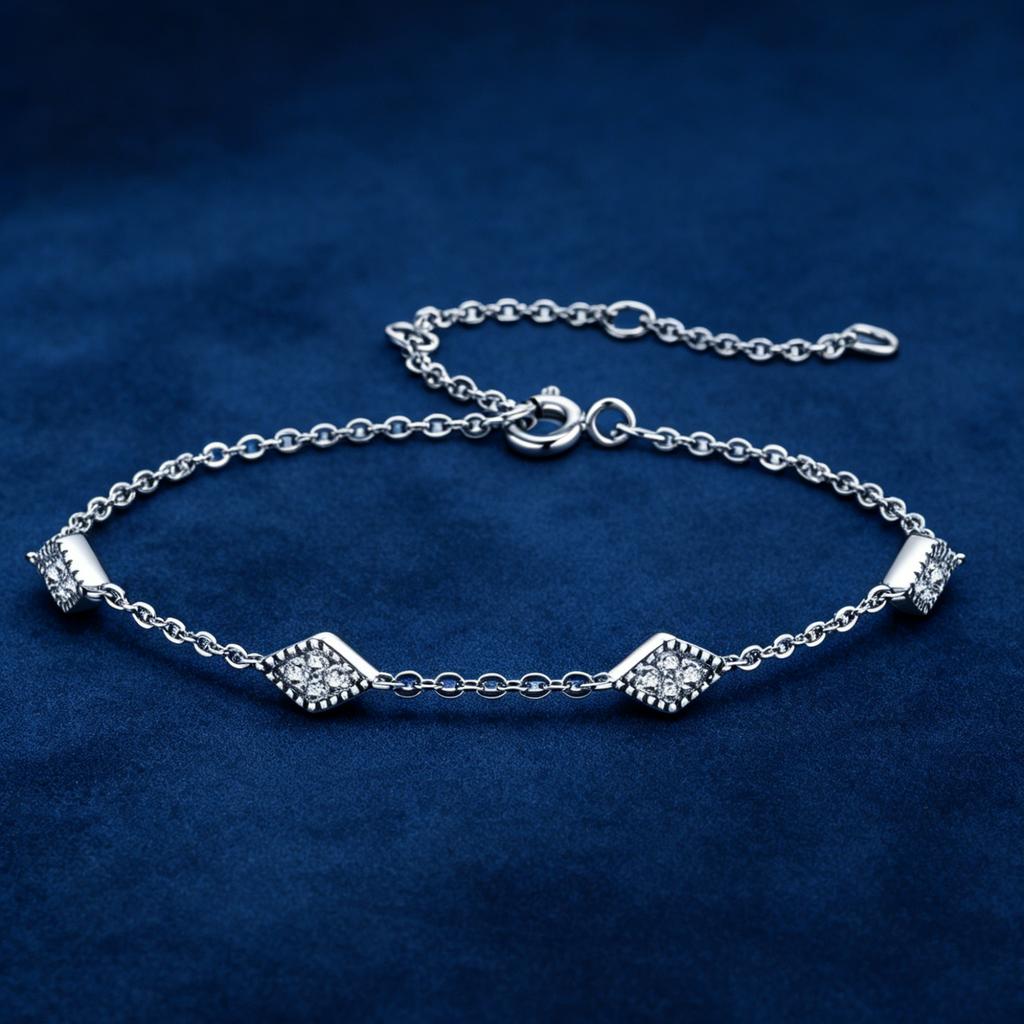 Minimalist Four Rhombus Cluster S925 Silver VVS Round Brilliant Cut Charm GRA Certified Elegant Adjustable Moissanite Bracelet