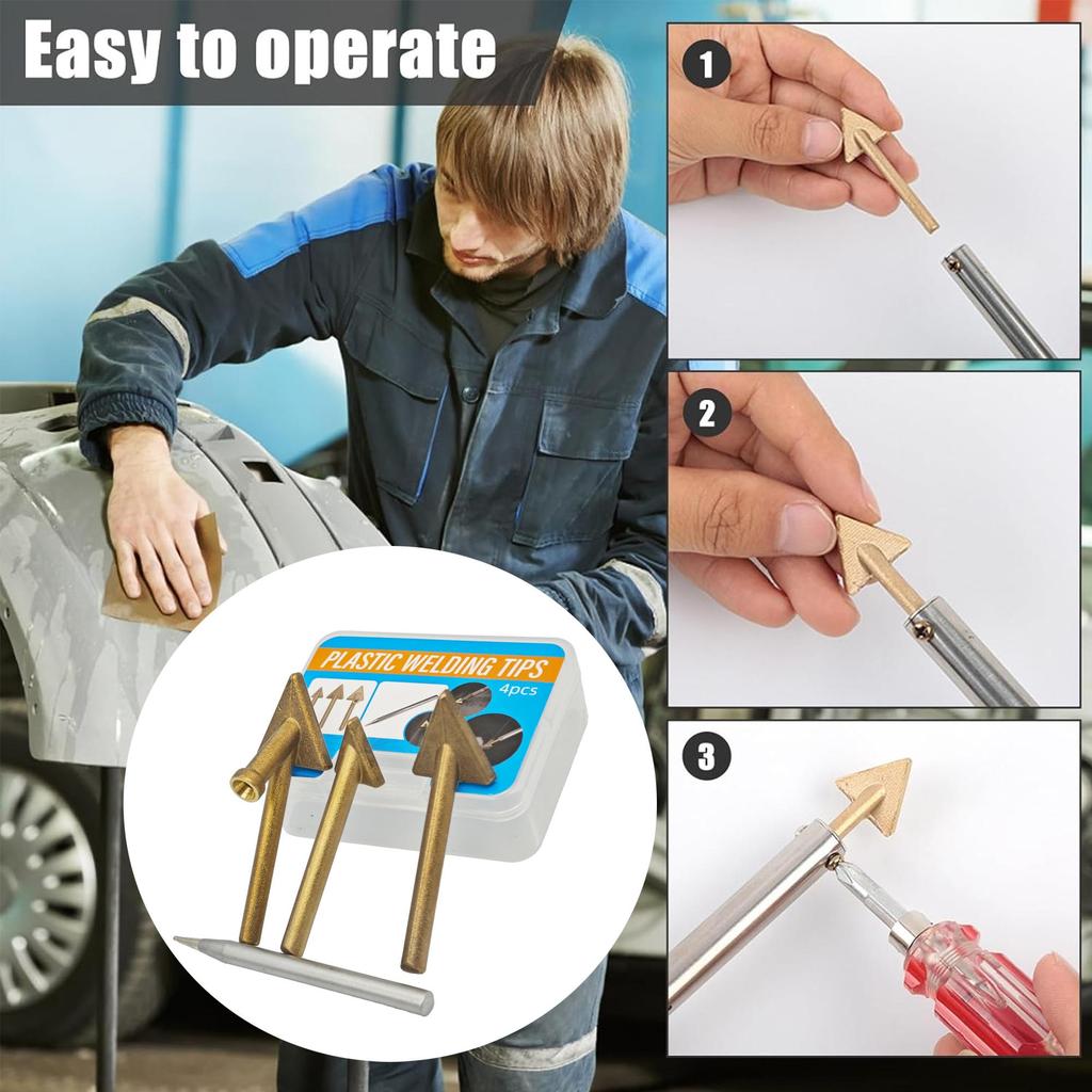 4Pcs Plastic Welding Replacement Tip, Copper Welding Iron Head Replacement Tip for Car Bumper Repair
