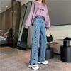 Women High Waist Jeans Fashion All-match Heart Print Wide Leg Straight Denim Pants Loose Trousers