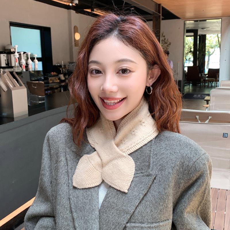 Scarf Thickened Autumn and Winter New Peach Heart Cross Lazy Scarf Scarf Wool Knitted Scarf