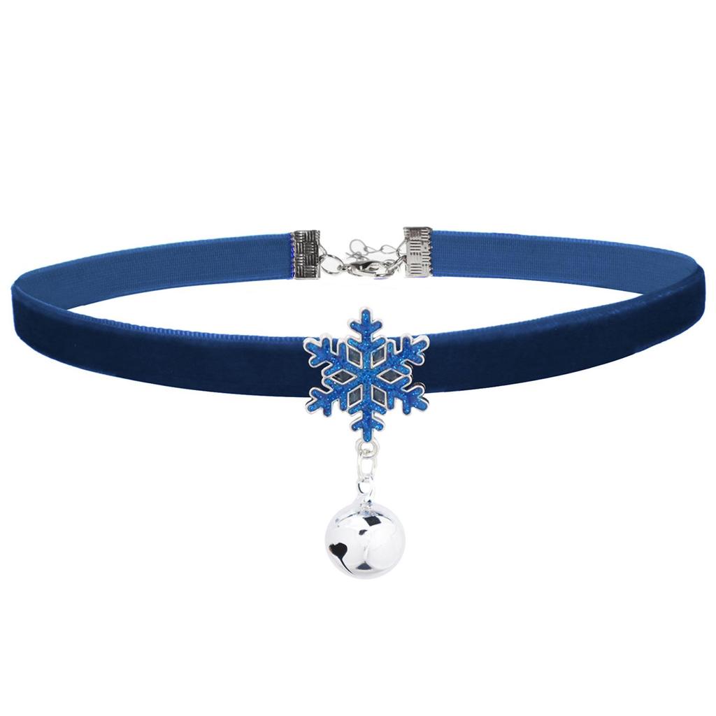 Бархатное ожерелье-чокер с кулоном в виде снежинки - Рождественское ювелирное украшение с цепочкой для ключицы и колокольчиком