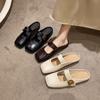 Retro Soft Leather Outer Wear Bag Head Slippers Women's 2025 Spring New Versatile Flat Bottom Square Head Lazy One Pedal and Half Drag