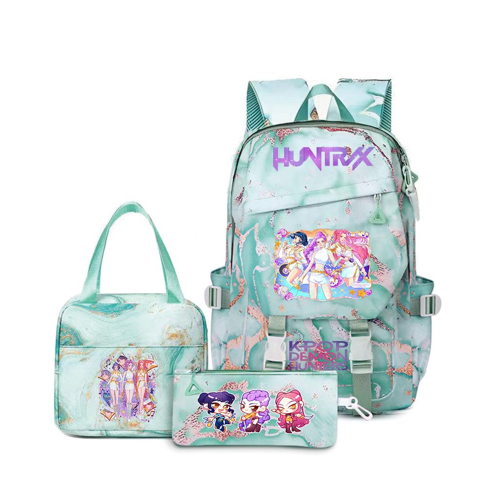 K-Pop Demon Hunter Girl Group Backpack Demon Boy Group Cartoon Anime Lunch Bag Pencil Case Three-Piece Set