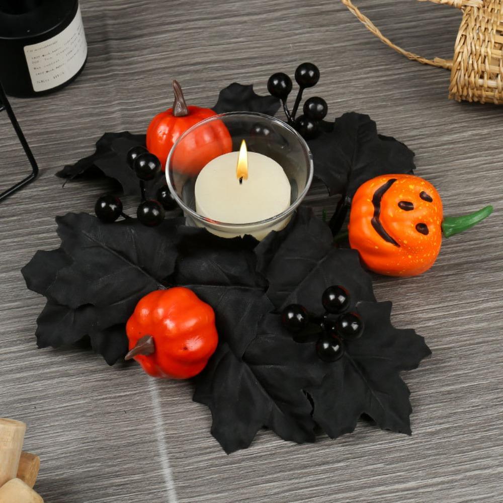 Gothic Dark Style Halloween Candle Wreath Artificial Candle Garland Wreath Ornament Festival