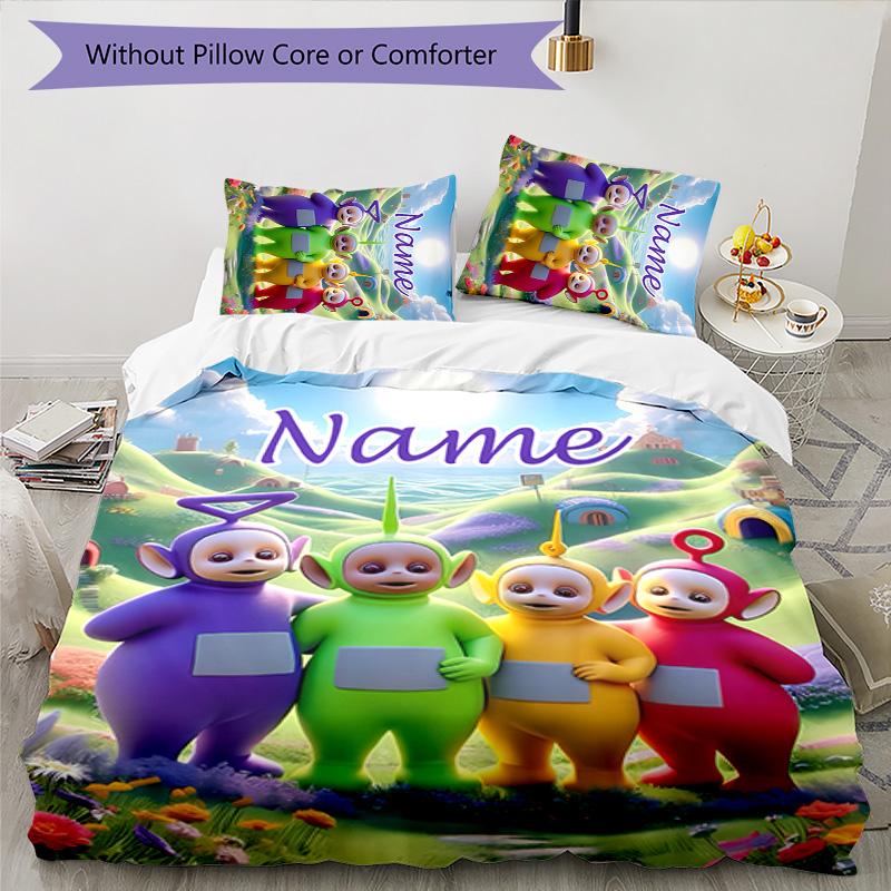 3pcs Teletubbies3 Cover Set - Personalized Name, HD Printed Bedding with 1 Cover and 2 Pillowcases - Perfect for Home Decor, Easy Care