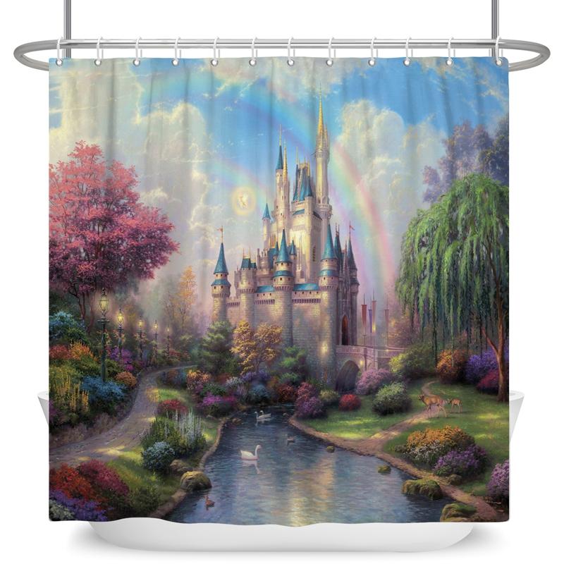 Зачарованный лес Занавеска для душа Мультяшная Волшебная сказка Грибная Страна чудес Готическая занавеска для душа Водонепроницаемый декор для ванны с крючками