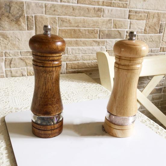Seasoning Grinder Ceramic Core Kitchen Gadget Reusable Manual Rubber Wood Salt Pepper Mill Modern Grind Large Capacity