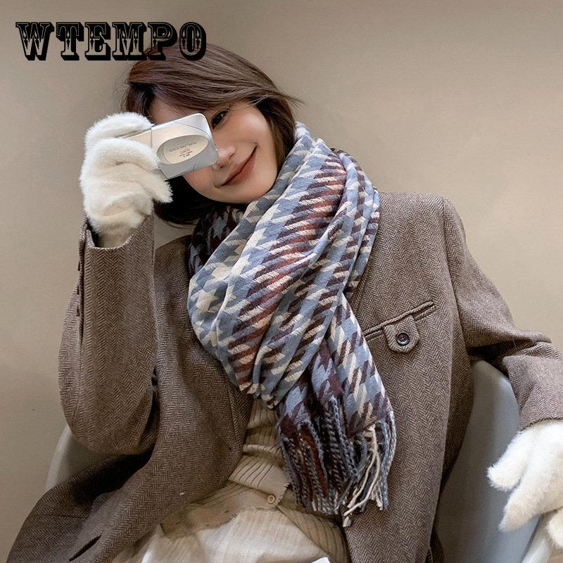 New Thickened Fringe Scarf WomenS Thousand Bird Plaid Cashmere Shawl Sunscreen Autumn And Winter Warm And Wind Proof Neckband Women