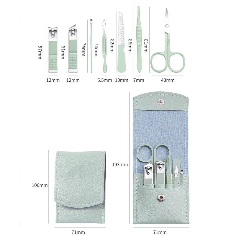 7Pcs Manicure Set Stainless Steel Nail Art Clipper Cuticle Nipper Scissor Grooming Tools With PU Leather Portable Bag