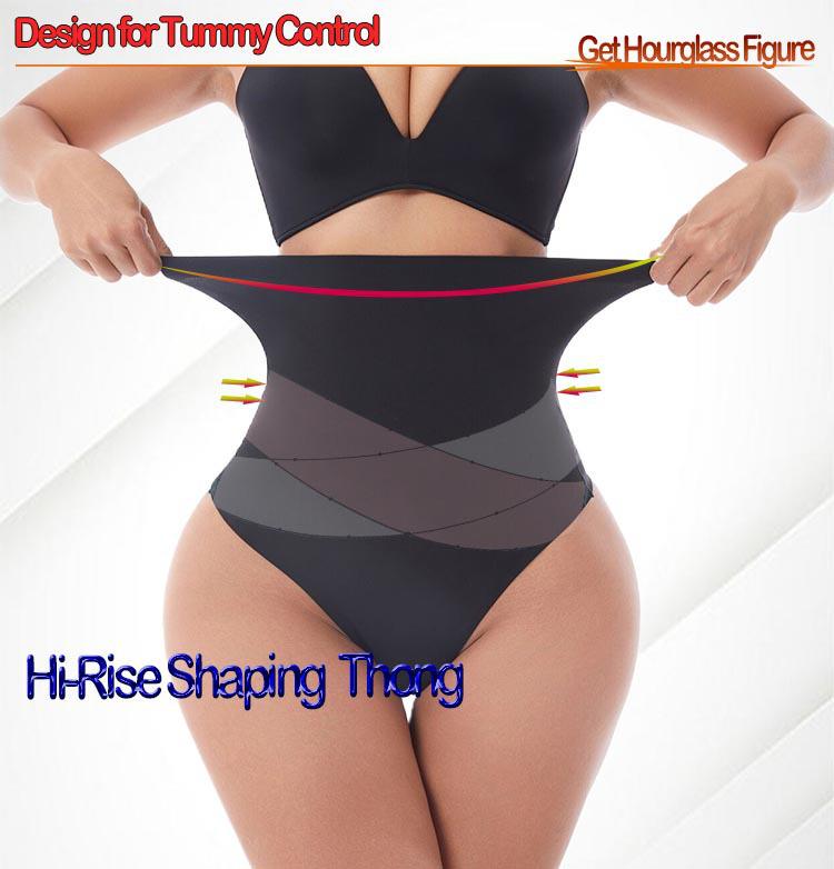 Бесшовные трусы-стринги большого размера с высокой талией для контроля живота и подъема ягодиц