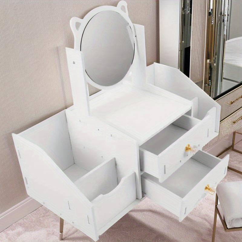 Портативный органайзер для макияжа со встроенным зеркалом | Отдельно стоящий, многосекционный, простая сборка, коробка для хранения косметики для туалетного столика, удобный дизайн