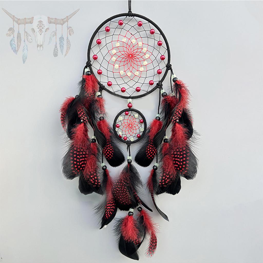 Glowing In Dark Dreamcatchers Wall Hanging Ornament with Feathered Tassels Wind Chimes for Bedroom and Nursery Decors