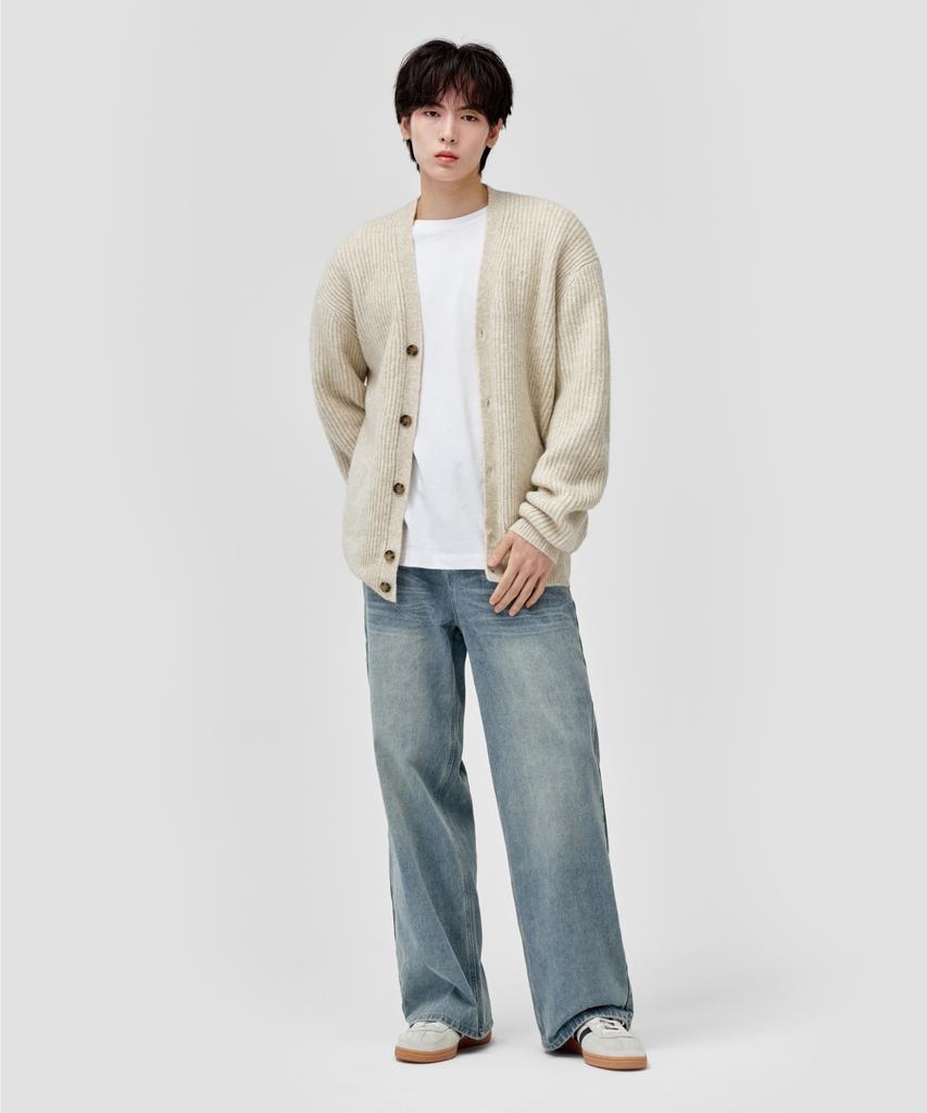 AGOD Hairy Ribbed Knit Cardigan [Oatmeal]
