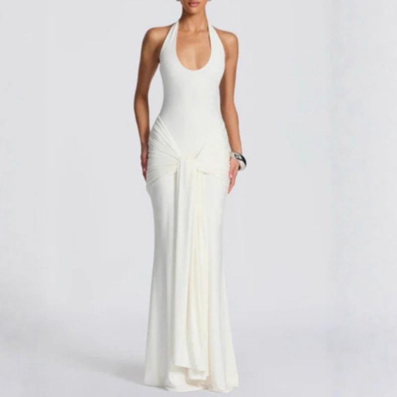 2026 Европейское и американское spliced ribbon camisole halterneck slim fit длинное платье