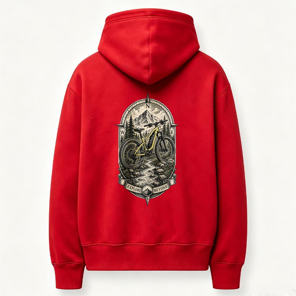 Mountain Bike Forest Mountain River Oval Frame Graphic Hoodie MTB Biking Nature Adventure Sweatshirt Cycling Outdoor Casual Tops