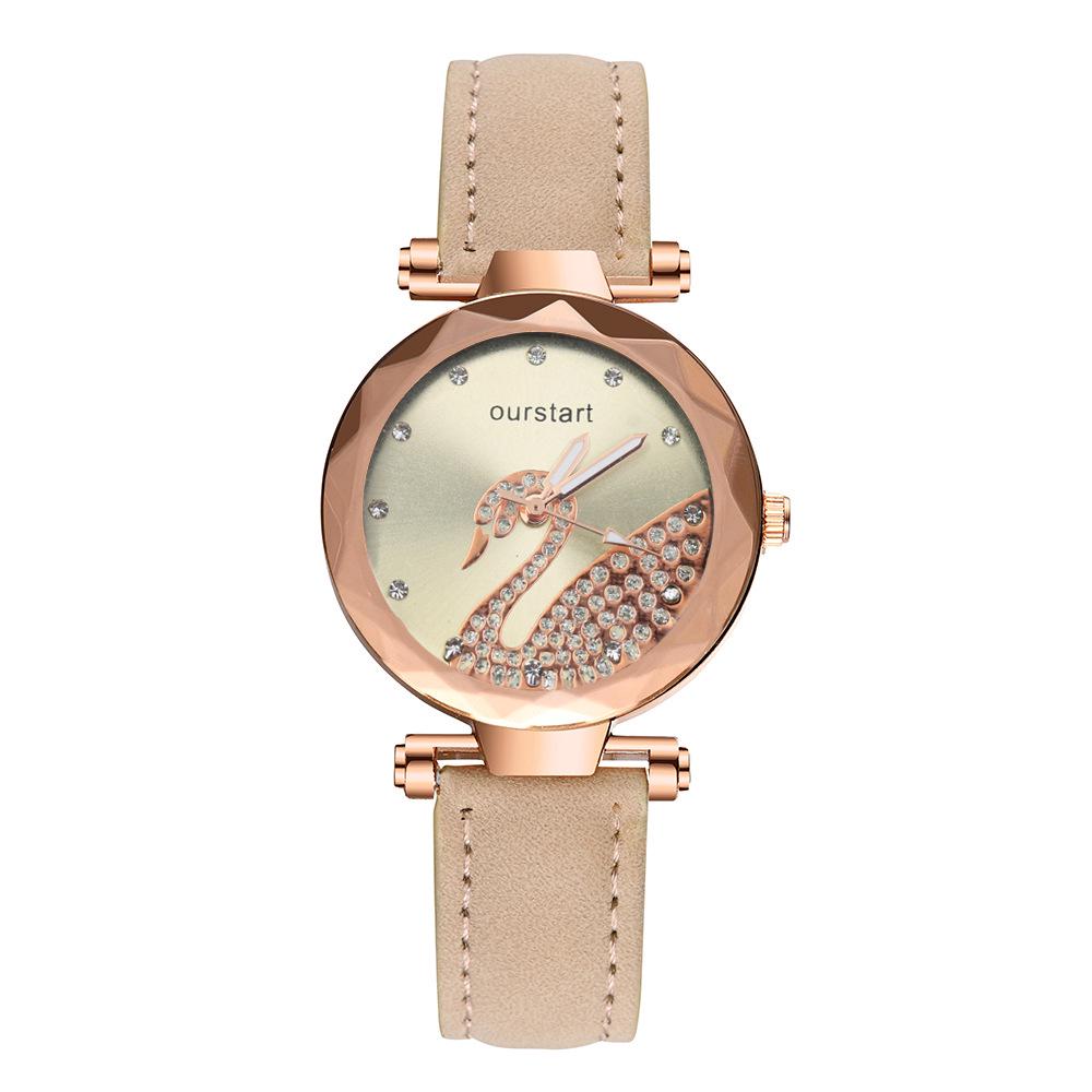 Женские часы класса люкс, новые повседневные женские часы с кожаной полоской, кварцевые часы Swan Lady с бриллиантами и кристаллами, уникальные