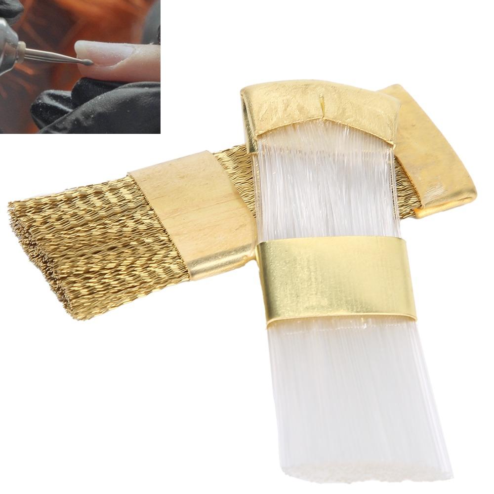 2 Pieces Brass Wire Nail Art Bits Cleaning Brush Mini Size Nail Dust Brush For Manicure