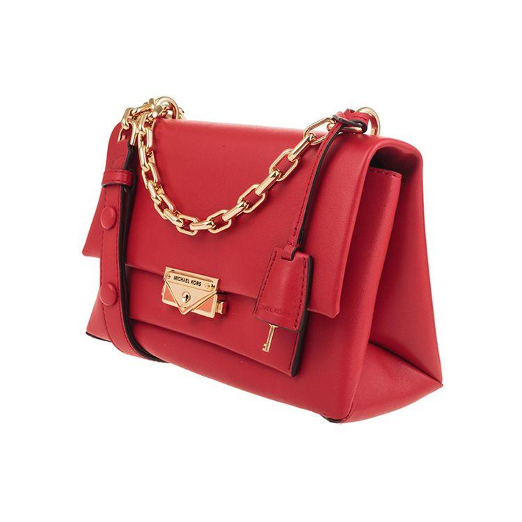 Michael Kors Cece Золотая пряжка Клапанная Сумка через плечо для поездок на работу Однотонная Цепочка Кожаная Сумка через плечо Сумка на плечо Средняя Женские сумки Красный 30S9G0EL2L-BRIGHT-RED