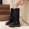 Мода 2024 года, новые модные женские длинные сапоги с пряжкой, дизайнерские рыцарские сапоги на массивном каблуке и платформе, высокие сапоги в стиле панк, готическая уличная обувь для женщин