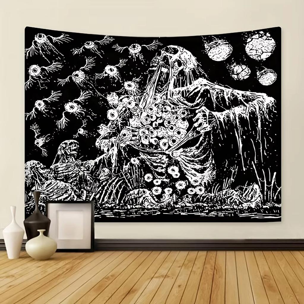 Gothic Skull and Moon Phase Wall Tapestry Horror Themed Wall Fabric Hippie Room Decoration Items Banner Backdrop Decoration