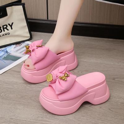 Модные женские тапочки на высокой платформе 9 см, однотонные кожаные сандалии на толстой подошве, женские летние повседневные пляжные шлепанцы Zapatos Mujer