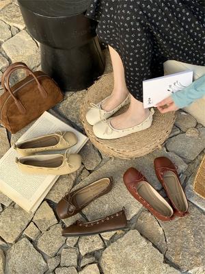 IPPEUM Туфли Мэри Джейн Красная ПУ кожа Круглый носок Кавайные балетки Женские