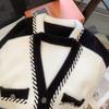 Дизайн кардигана с v-образным вырезом, вязаный кардиган со знаменитостями, контрастным контрастом, осень/зима 2023, повседневная женская шуба из искусственной норки