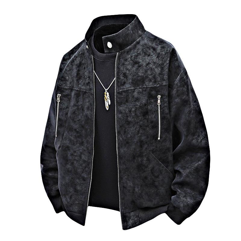 Уютная куртка из искусственной кожи в стиле ретро Fat Plus Size Plus Fat Loose Casual Zipper Jacket Men