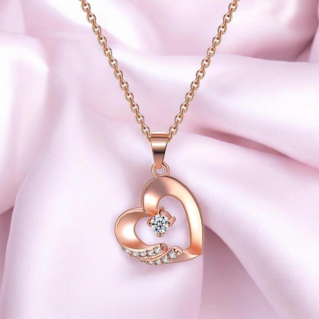 18K Rose Gold Plated Necklace for Women and Girls | Love Pendant for Women | Valentine Special Heart Necklace Chain Pendant
