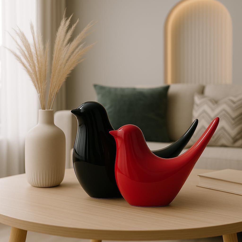 Креативные черные и красные глянцевые керамические фигурки птиц Домашний декор Аксессуары Вечеринка (Упаковка из 2 штук, Черный и Красный)