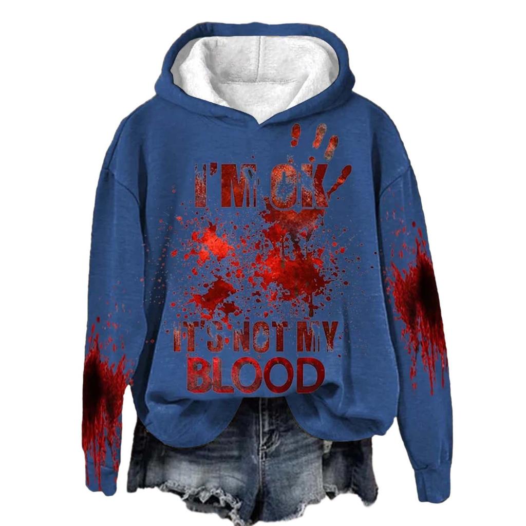 Я в порядке, это не моя кровь. Женские повседневные милые топы с длинным рукавом. Рубашки. Женские повседневные топы с длинным рукавом.